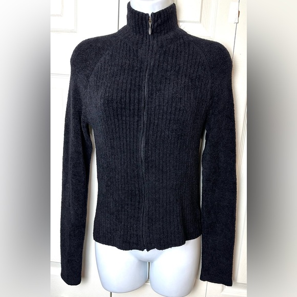 EXOFFICIO Black Ribbed Cardigan Sweater Mock Neck Full Zip Closure REI Soft Knit - Picture 9 of 9